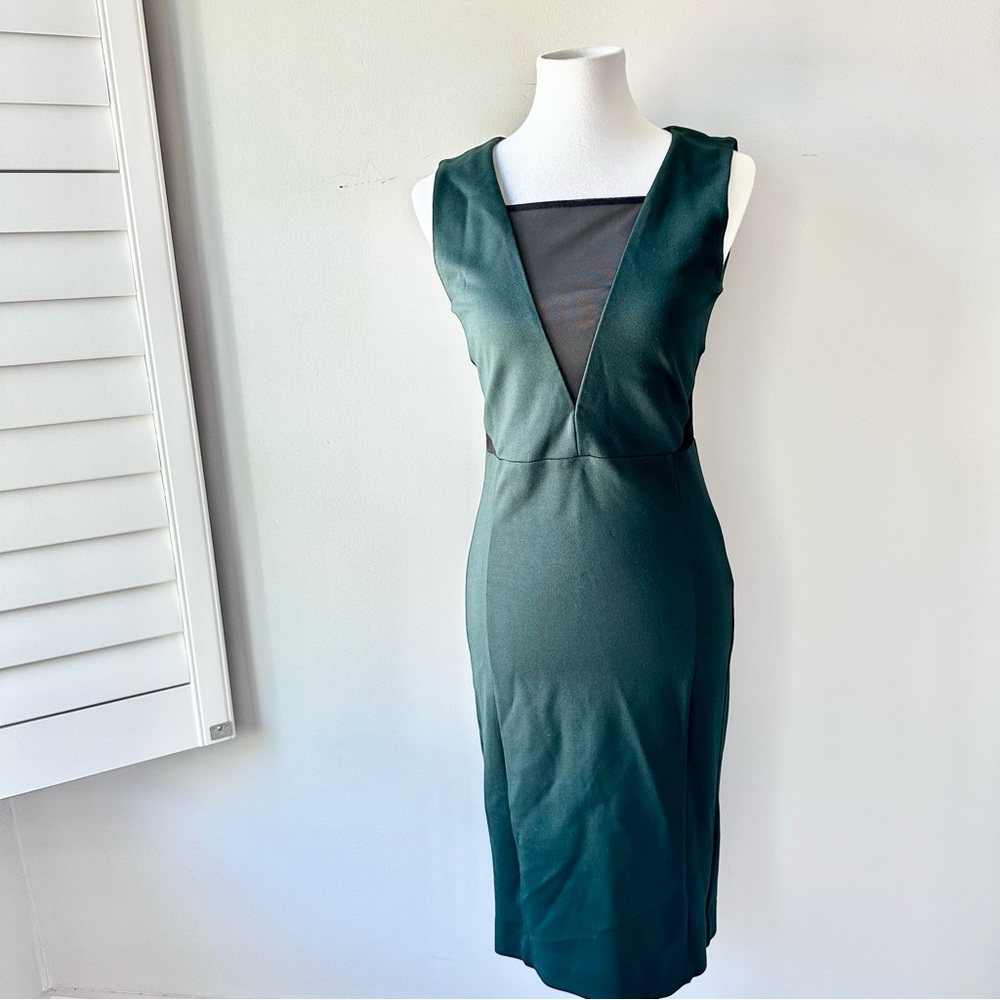 French Connection Green Black Netting Sleeveless Fitted Dress Size 8